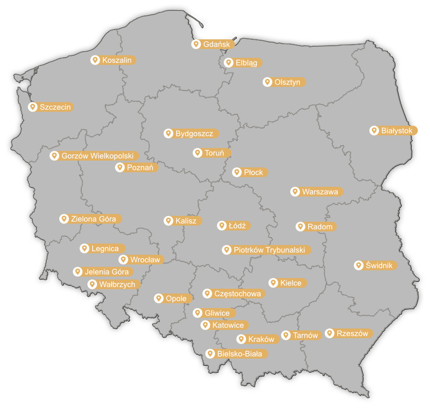 Mapa sądów upadłościowych w Polsce